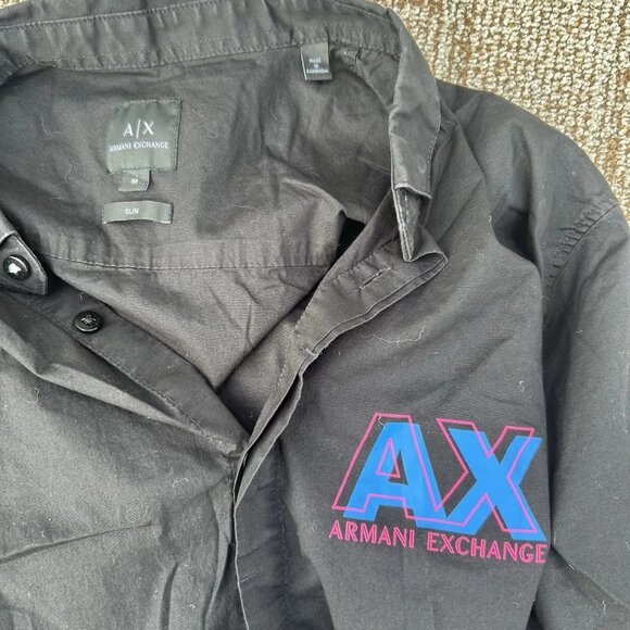 Armani Exchange AX Shirt Men's Mediun Black Button Down Short Sleeve - Picture 4 of 11